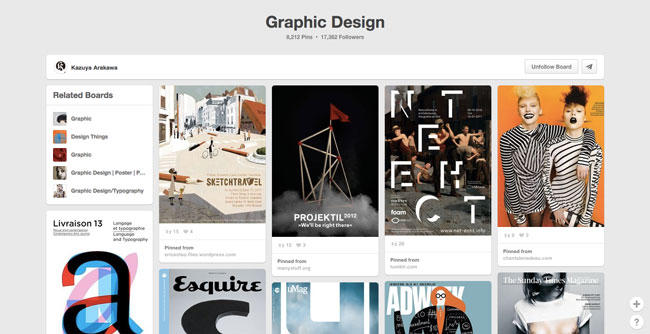 Pinterest board design Kazuya Arakawa