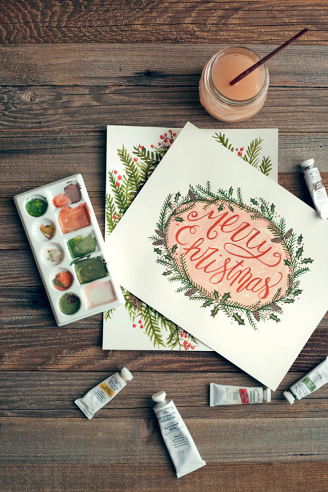 Holiday card hand lettered Wit and Whistle