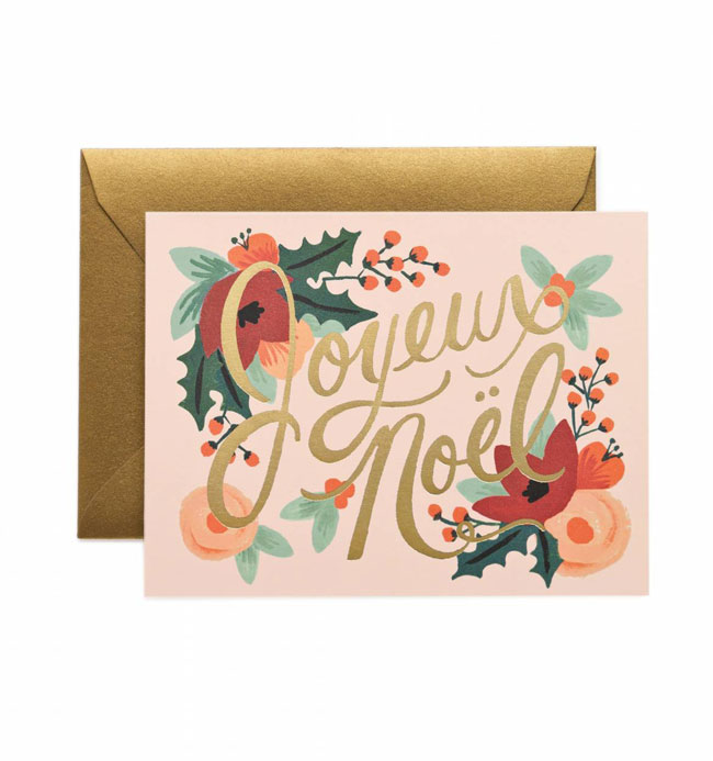 Holiday card hand lettered Joyeux Noel Rifle Paper