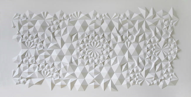 paper art installation by Matthew Shlian