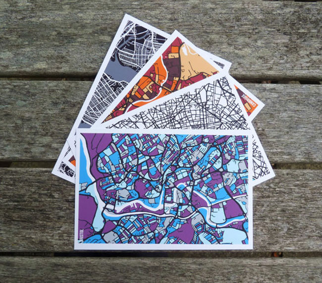 Travel postcards Firewatergallery 4-city map