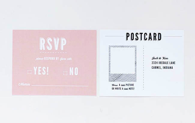 polaroid wedding invitation RSVP and postcard