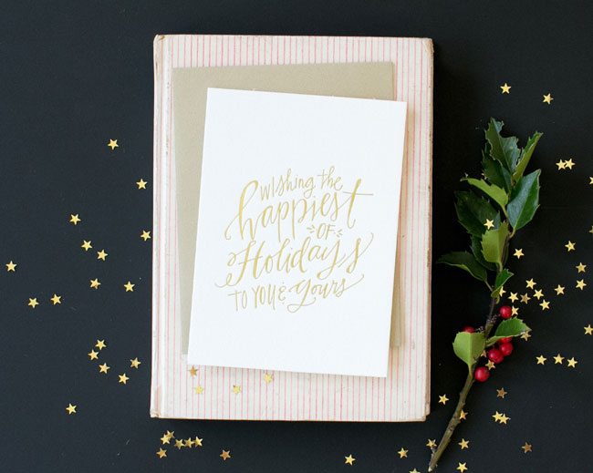 Holiday card hand lettered Lindsay Letters
