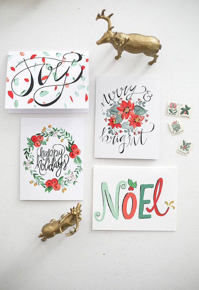 Holiday card hand lettered Shannon Kirsten Etsy