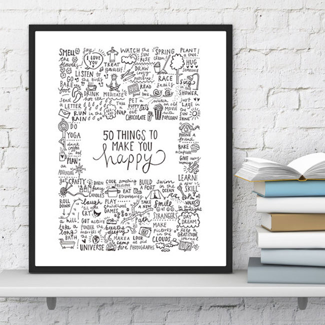 Motivational workspace printed posters 50 Things to make you happy